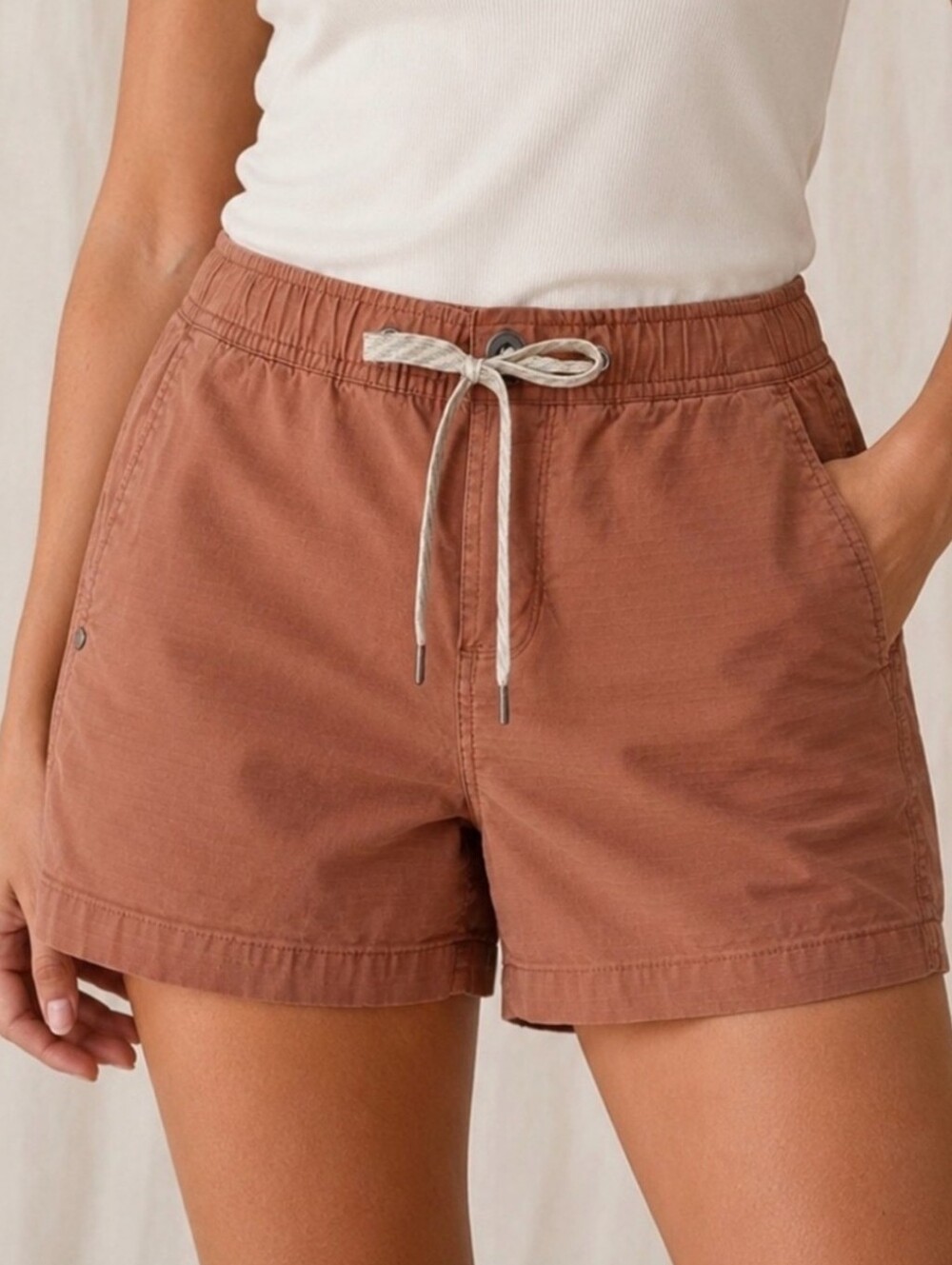 Vuori Ripstop XS 0 2 Mid Low Rise Women's Rust Drawstring Casual Shorts Summer